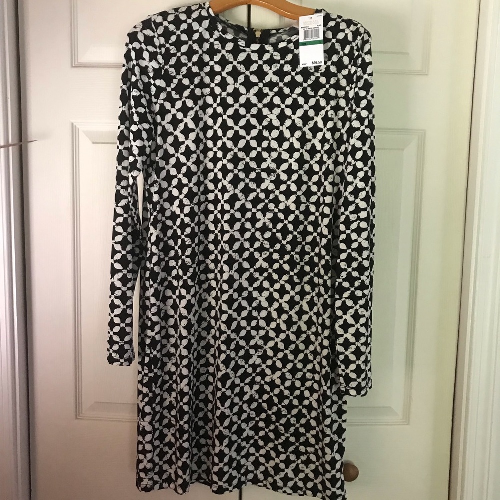 NWT Michael Kors Geometric Print B&W Dress L